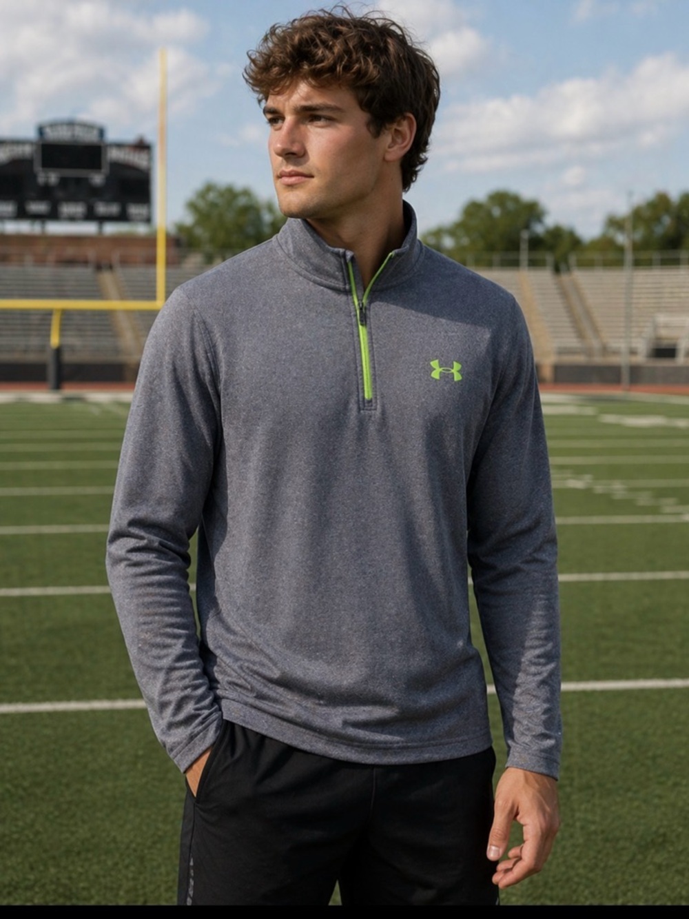 Under Armour loose Coldgear 1/4 zip pullover grey top